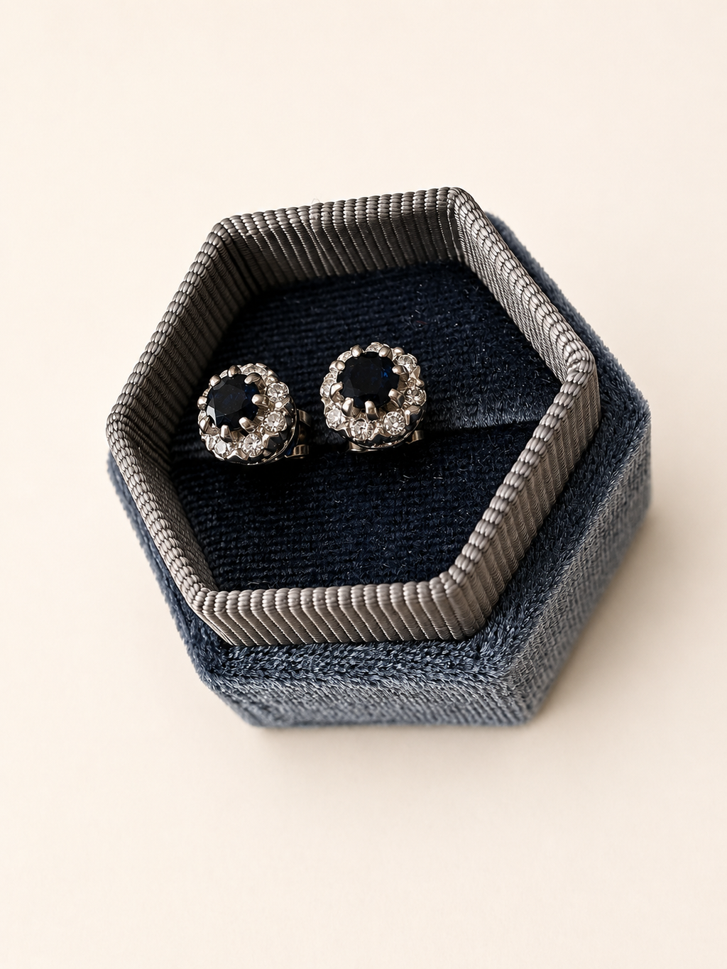 18ct White Gold Sapphire and Diamond Stud Earrings