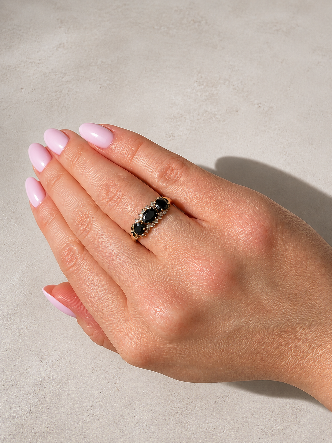 9ct Three Stone Sapphire and CZ Ring