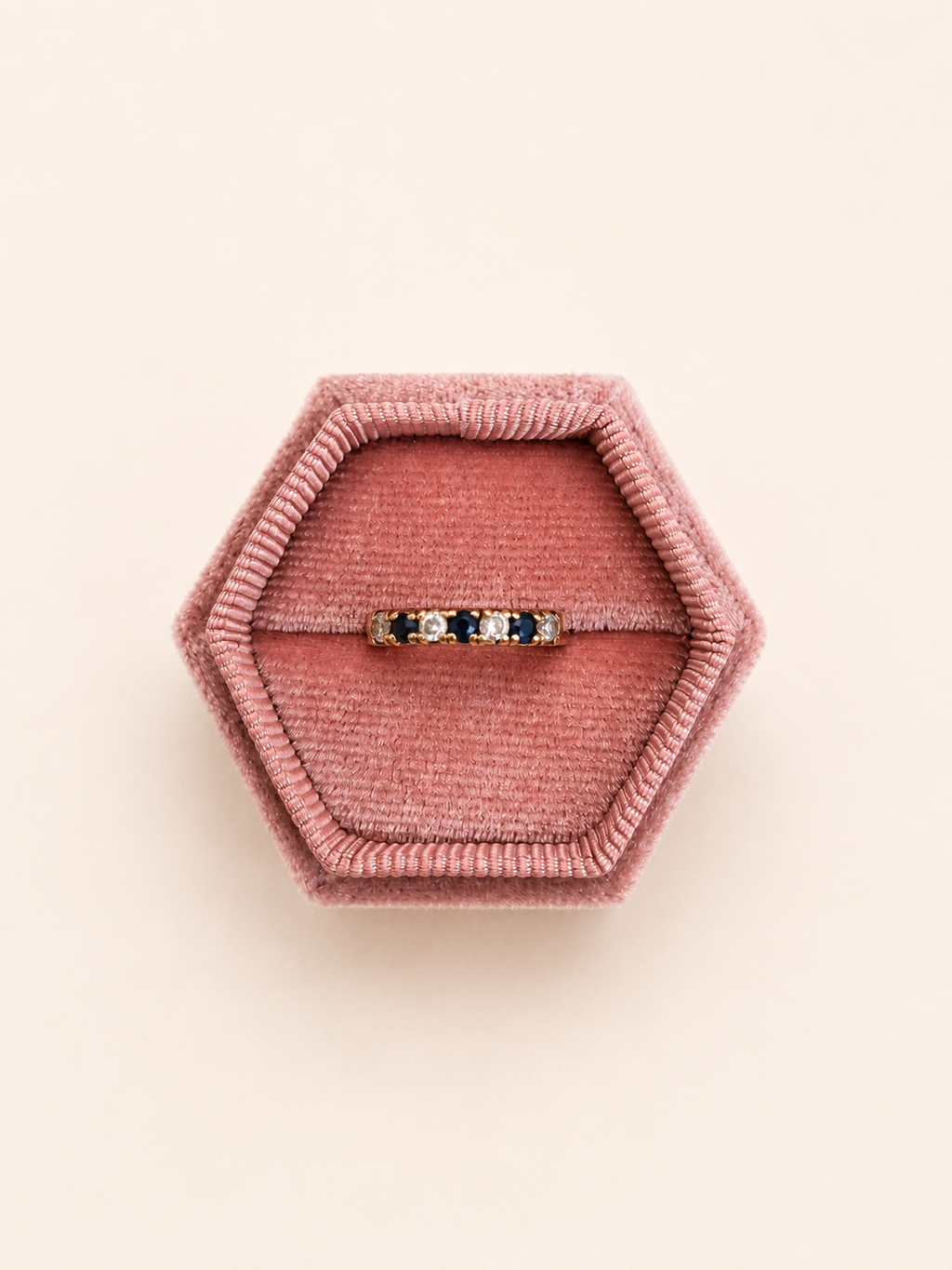 9ct Yellow Gold Sapphire and CZ Half Eternity Ring