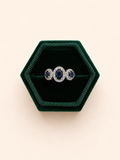 18ct White Gold Diamond and Triple Sapphire Halo Ring