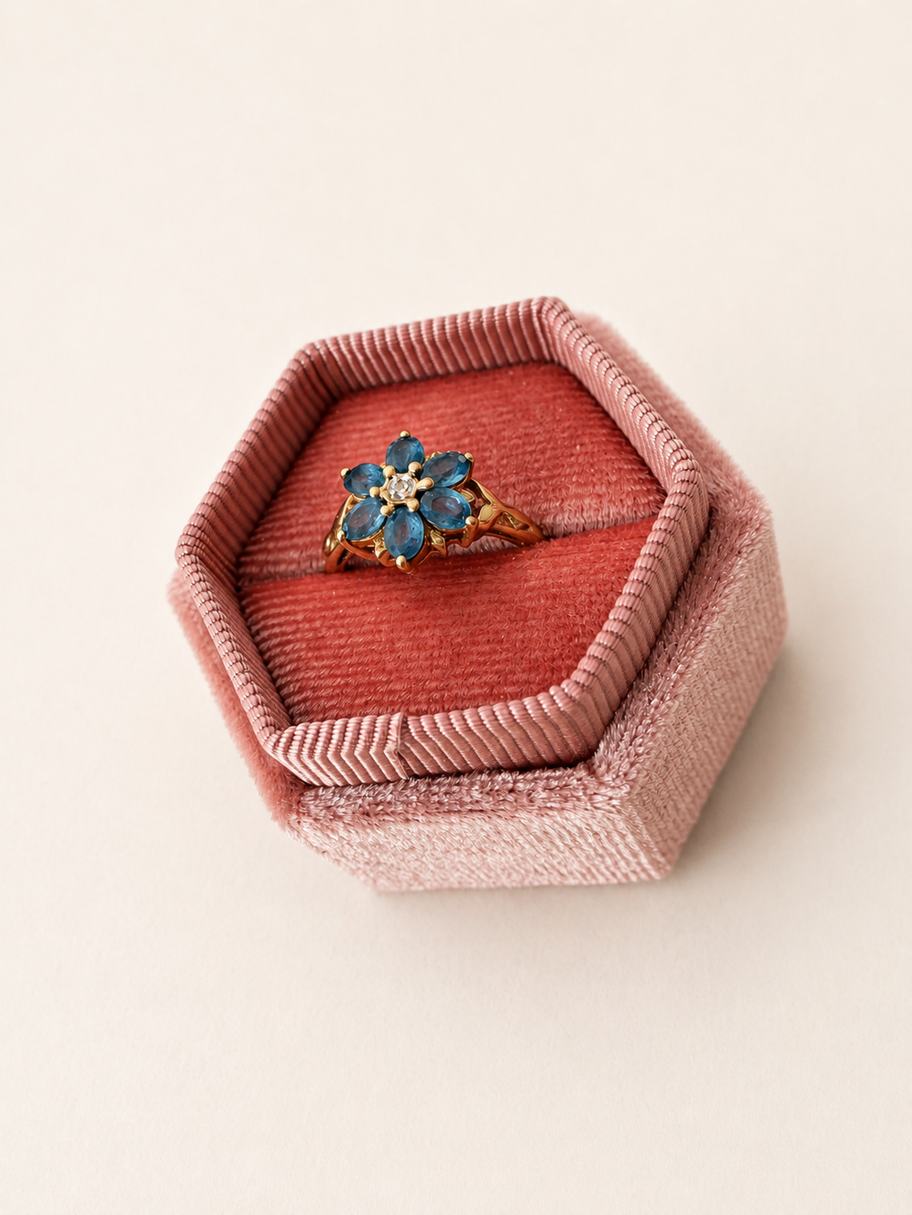 9ct Yellow Gold Topaz and Diamond Flower Ring