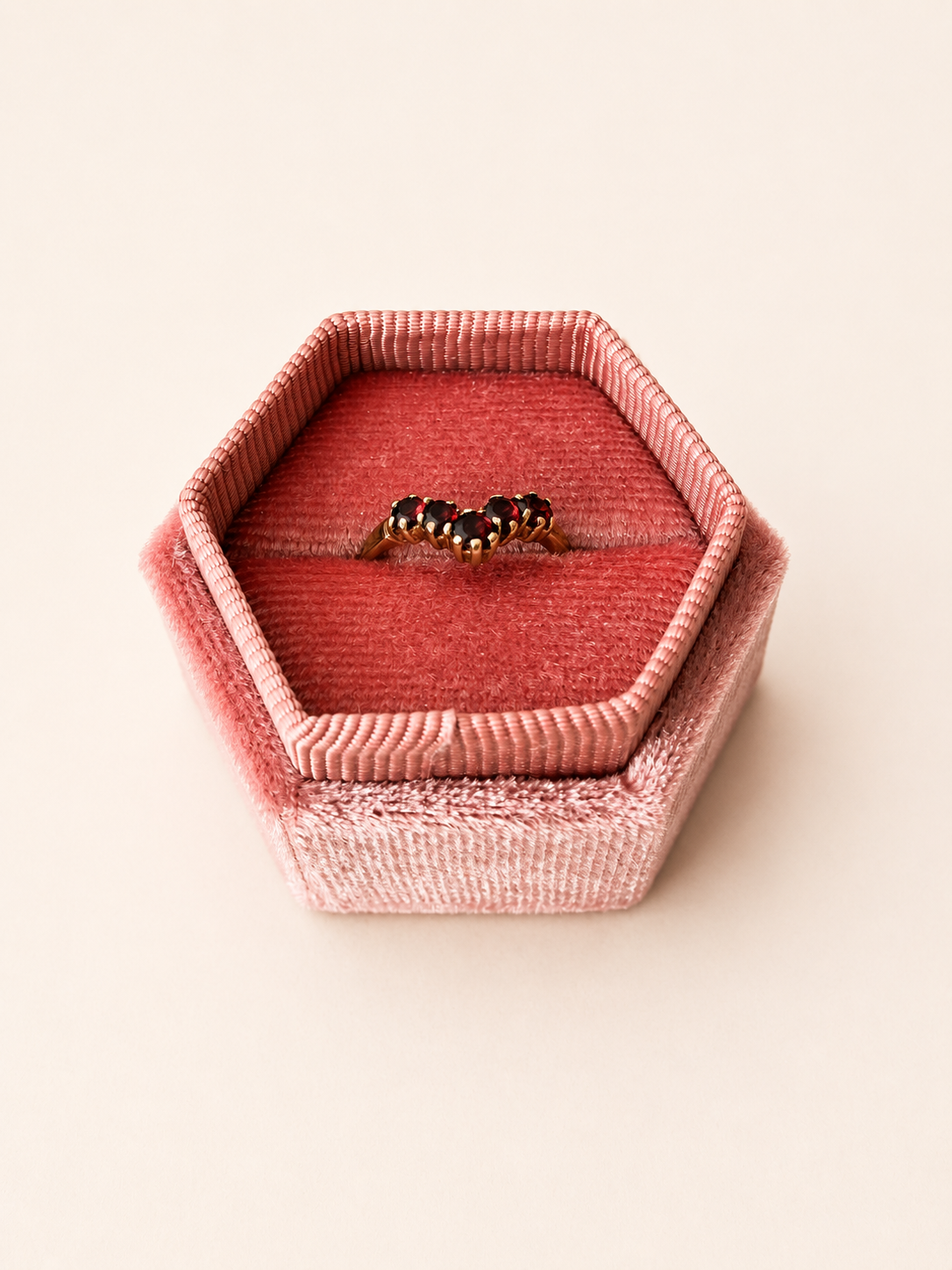 9ct Yellow Gold Garnet Wishbone Ring
